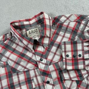 Ariat Retro Fit Mens Large Red‎ Plaid Western Snap Long Sleeve Shirt Embroidery